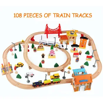 108 Tükki Laste Puidust Rongi Teele Mänguasi Puidust Assamblee Rongi Transport Minu Set Haridus Mänguasjad