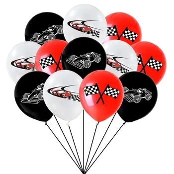 12tk Racing Lipu Auto Rassi Mootorratas Õhupalli Must Punane Ruuduline võidusõiduauto Õhupalli jaoks Go Kart Teema sünnipäeva Teenetemärkide