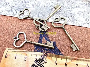 15tk-- 19*46 mm Antiik pronks 3D südame võtmed Võlusid DIY Võlusid Ripatsid