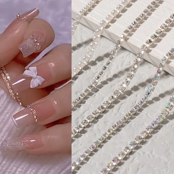 25cm Hõbe AB Teemant, Pärl Küünis Kett Küünte Rhinestone Glitter Crystal Rhinestone DIY Võlu Nail Art Kaunistused Tarvik
