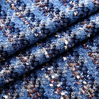 50x145cm Prantsusmaa Tweed Sinine Triip Lõng Värvitud Põimitud Tweed Kangast Naine Sügis Jakk Kleit Sobib Mantel DIY Õmblemine