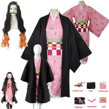 Anime Demon Slayer Kimetsu no Yaiba Cosplay Kostüüm Nezuko Kamado Kimono Ühtne Halloween Riideid