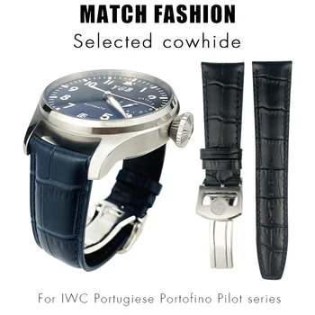 Cowhide Watchband 20mm 21mm 22mm Sobib IWC portugali Portofino Piloot Must Sinine Ehtne Nahk Kella Rihm Sfääriline Lukk