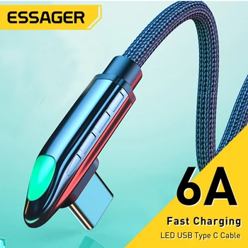 Essager 6A USB Type C Kaabel Huawei Mate 40 Pro Samsung 66W LED Kiire Laadimine USB-C Laadija Kaabel 90 Kraadi Kaabel Andmed Juhe
