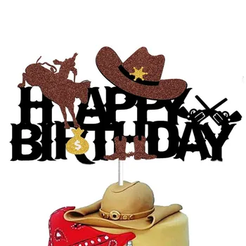 Glitter Kauboi Happy Birthday Cake Torukübar Cowgirl Kiiver Boot Pildistamise Teema Kook Decor Lääne-Hobuste Võidusõit Pool Tarvikud