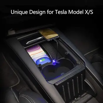 Juhtmeta Laadija Center Console Korraldaja Tesla Model S/Model X 2016 2017 2018 2019 Telefon Traadita Laadimine Salve/Topsihoidja