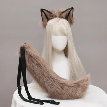 Lolita Palus Juuksed Hoop Hundi Kõrvad Peakatet Saba Komplekt Karvased Hairband Armas Headpiece Anime Cosplay Kostüüm Tarvikud