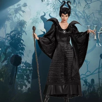 M-2xl Disney Nõid Maleficent Uinuv Kaunitar Cosplay Kostüüm Täiskasvanud Naised Kurja Must Kleit Sarv Müts Komplekt Müts Kiivri Kapuuts