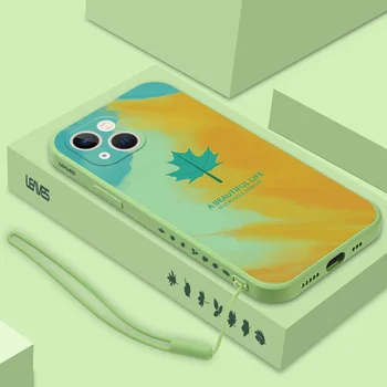Maple Leaf Vedela Silikooniga Telefon Case For iPhone 13 12 11 Pro Max Mini XS Max XR SE X 6 6s 8 7 Pluss Luksus Square kaelapaela kinnitamine Hõlmab