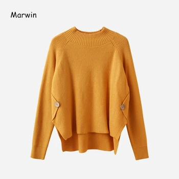 Marwin 2020. Aasta Uus-Tuleval Talvel Tahke Kõrge Kaelusega Pulloverid Naine Paks Kootud High Street Style Soe Pehme Nuppu Naiste Kampsun