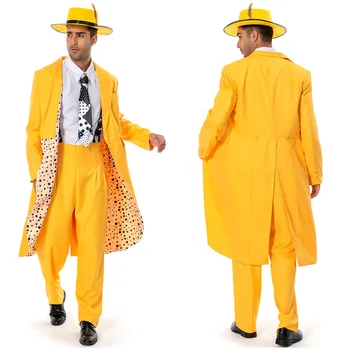 Mask Jim Carrey Cosplay Kostüüm Ühtne Komplekt Halloween Carnival Kollane Ülikond