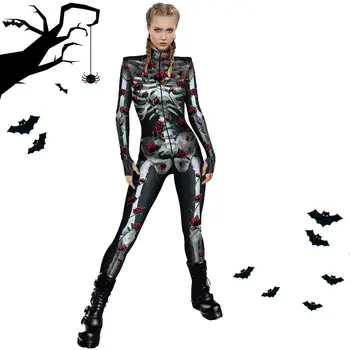 Naiste Skelett Kombekas Luustiku Kolju Kostüüm Naiste Kolju, Luustik Halloween Kostüüm Kombekas Bodysuit Jaoks Cosplay Maskeraad