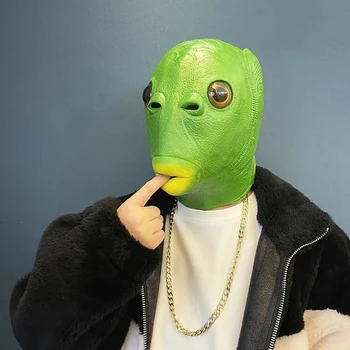 Naljakas Roheline Kala Pea Mask Rohelise Suu Kala Lateksist Mask Halloween Cosplay Kostüüm Mask Uudsus Gag Mänguasjad