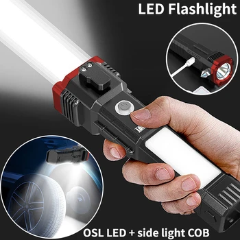 Portable LED Taskulamp Laadimine USB Super Bright Laterna Ohutuse Haamer Pool Tuli Taskulambi Tuli Väljas Seiklus Valgustus