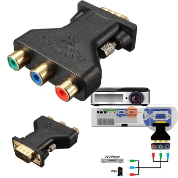 RCA VGA Connecter Converter 3 RCA-RGB Video Naine, Et HD-15-Pin VGA Stiilis Component Video Jack Adapter Plug